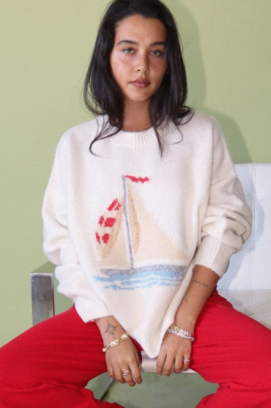 Sail Away Crewneck Sweater - Cream