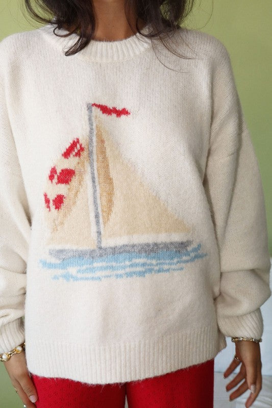 Sail Away Crewneck Sweater - Cream