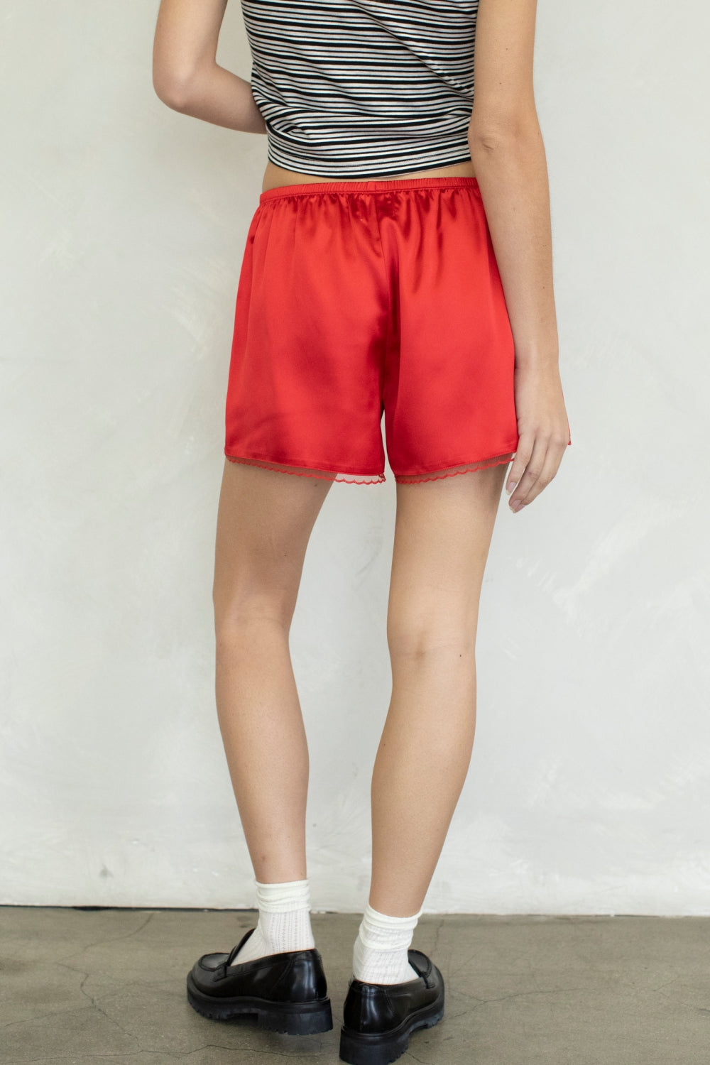 Lia - Lace Trim Satin Shorts