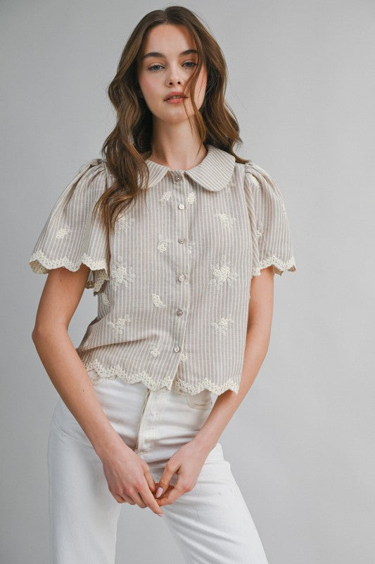 Rowan Embroidered Stripe Blouse