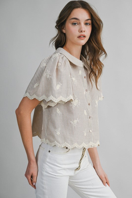 Rowan Embroidered Stripe Blouse