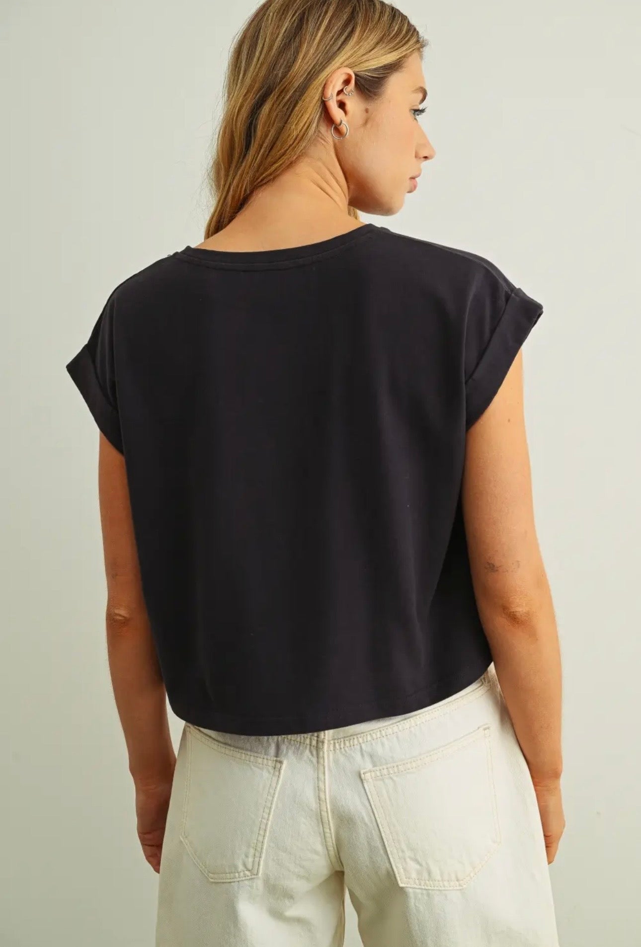 USA Floral Patchwork Tee - Navy Blue
