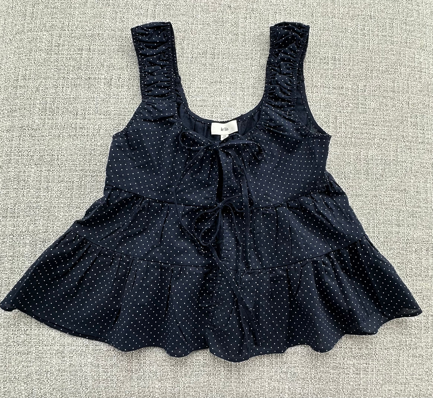 Blair - Navy & White Dot Tie Front Top