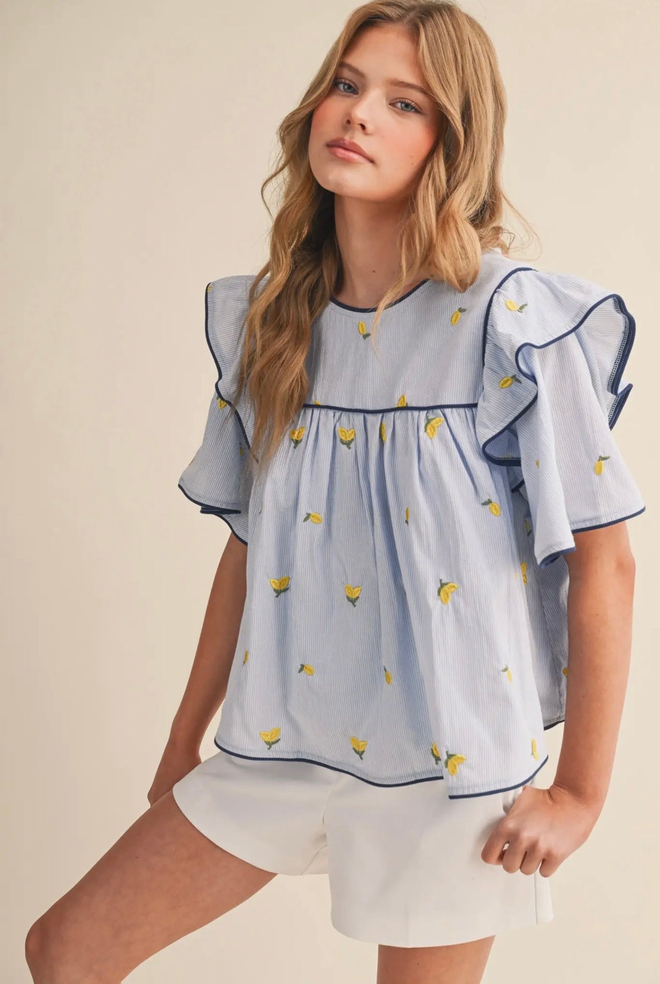 Main Squeeze Lemon Embroidered Top
