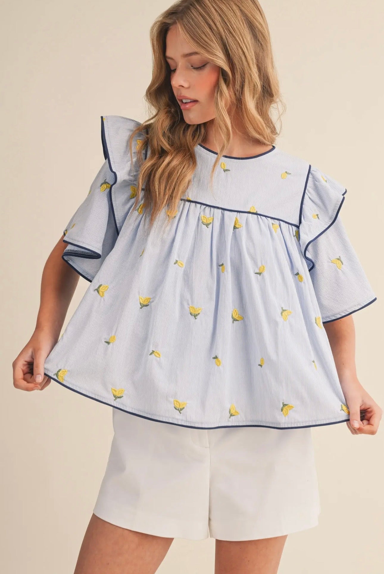 Main Squeeze Lemon Embroidered Top
