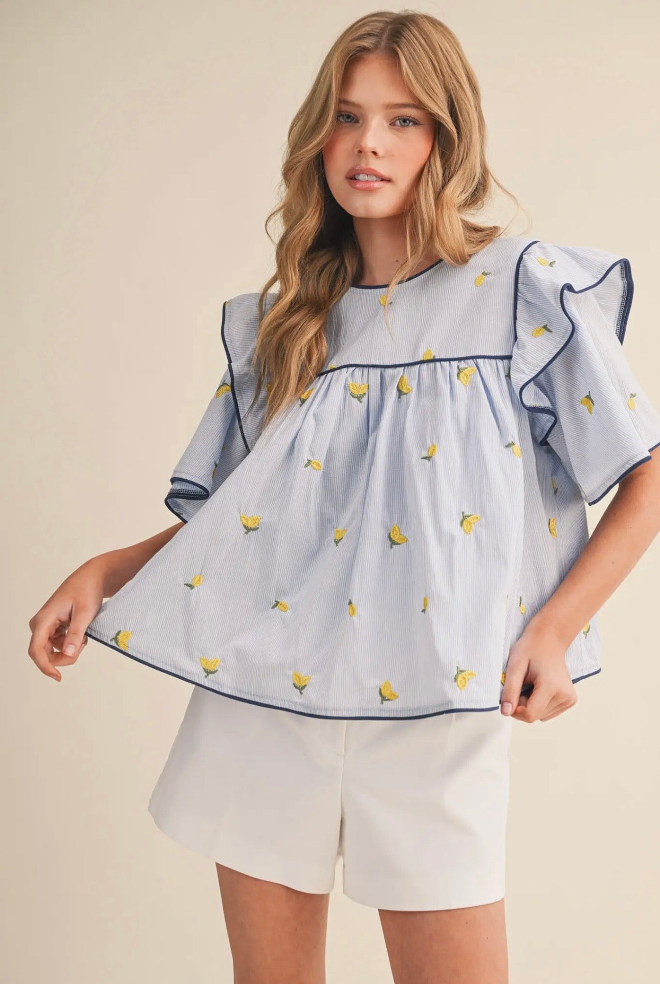 Main Squeeze Lemon Embroidered Top