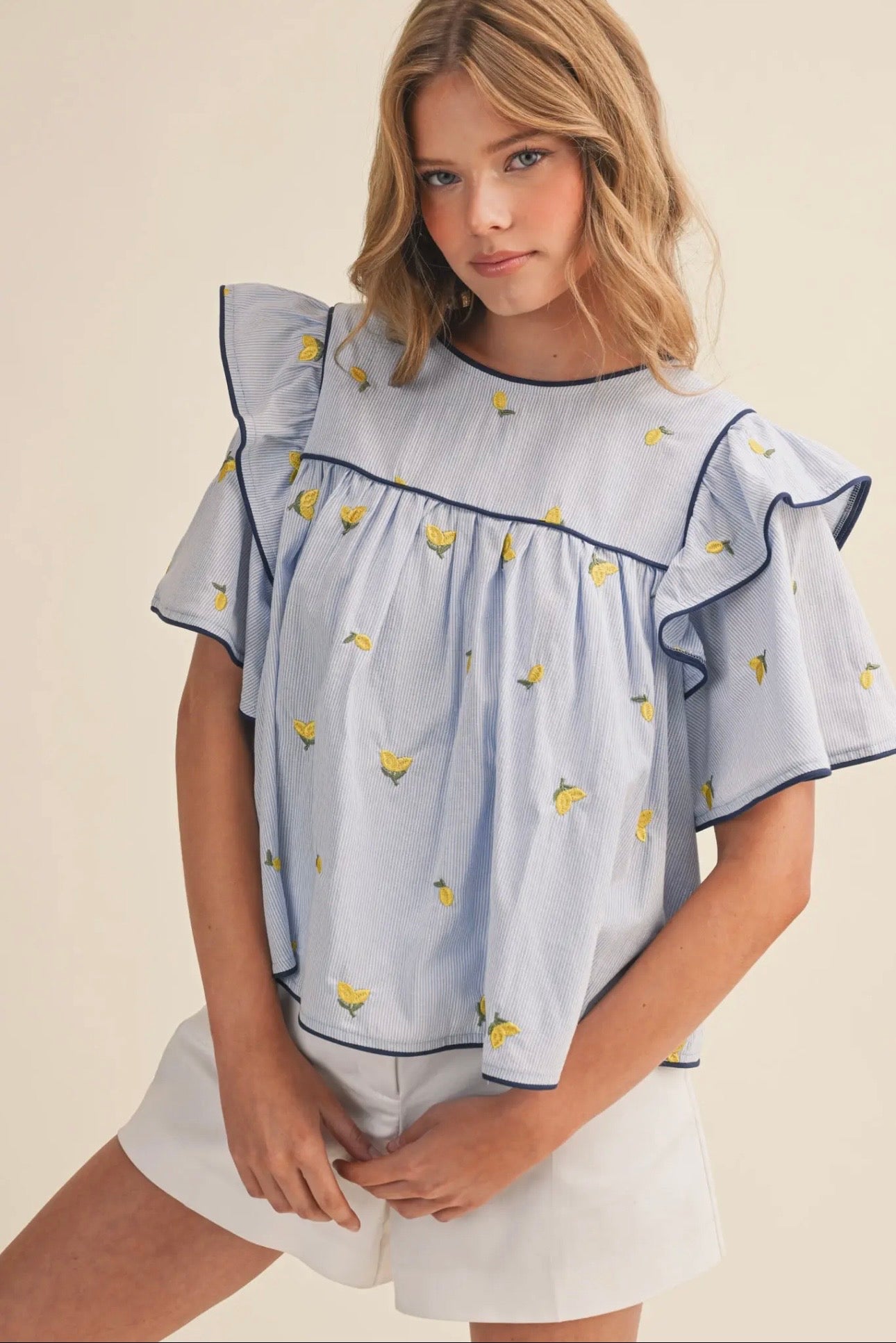 Main Squeeze Lemon Embroidered Top