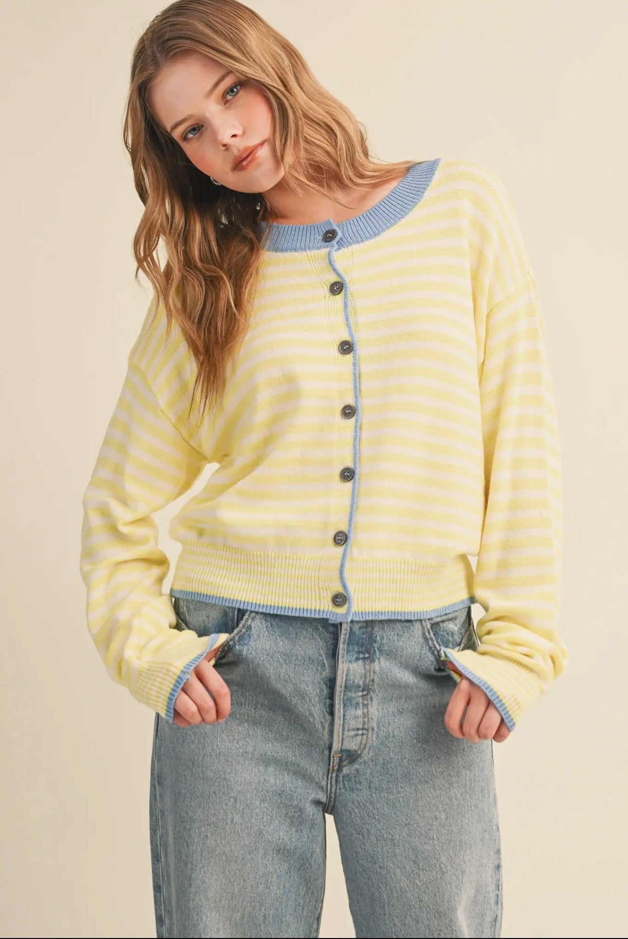Mollie - Lemon Stripe Cardigan