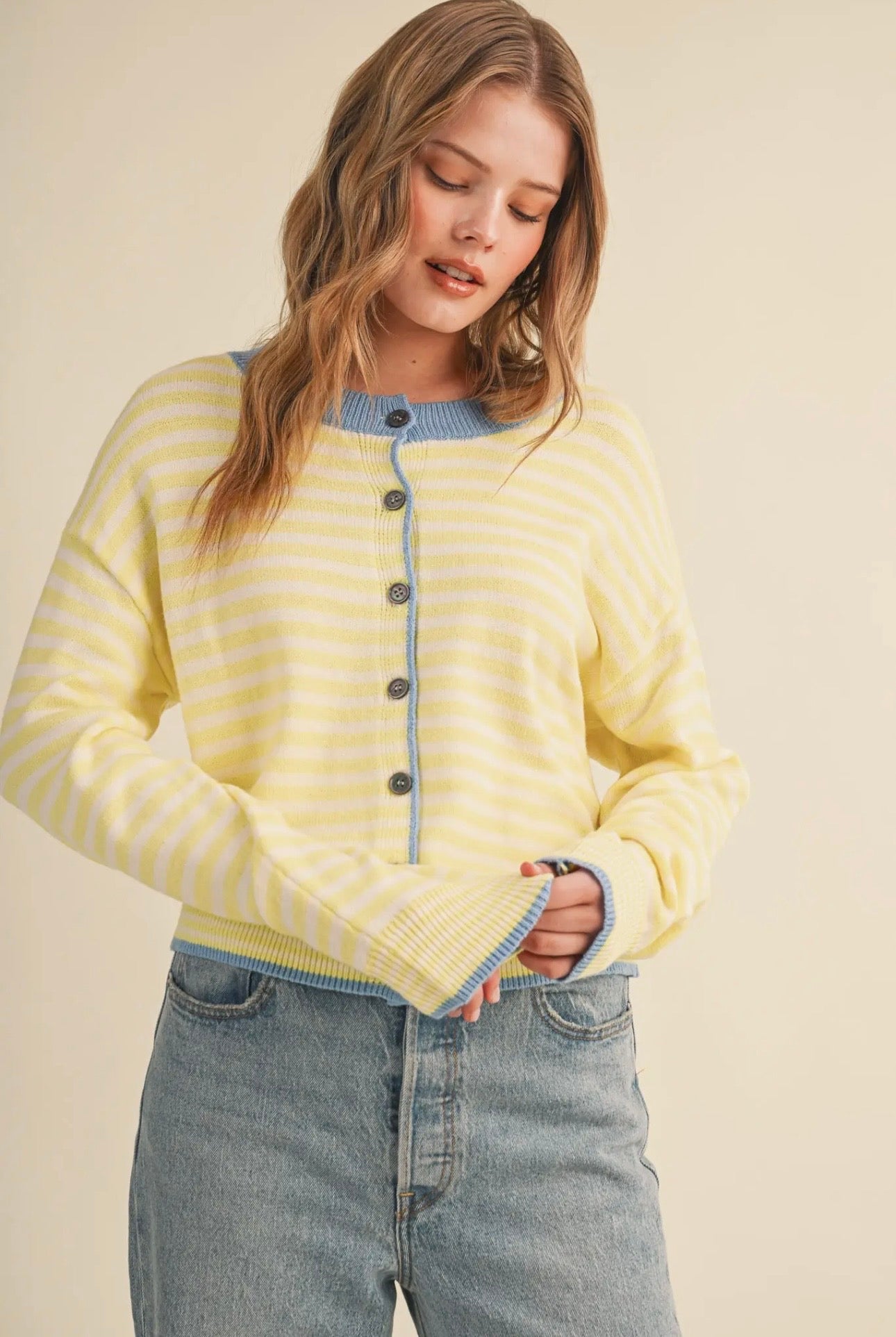 Mollie - Lemon Stripe Cardigan