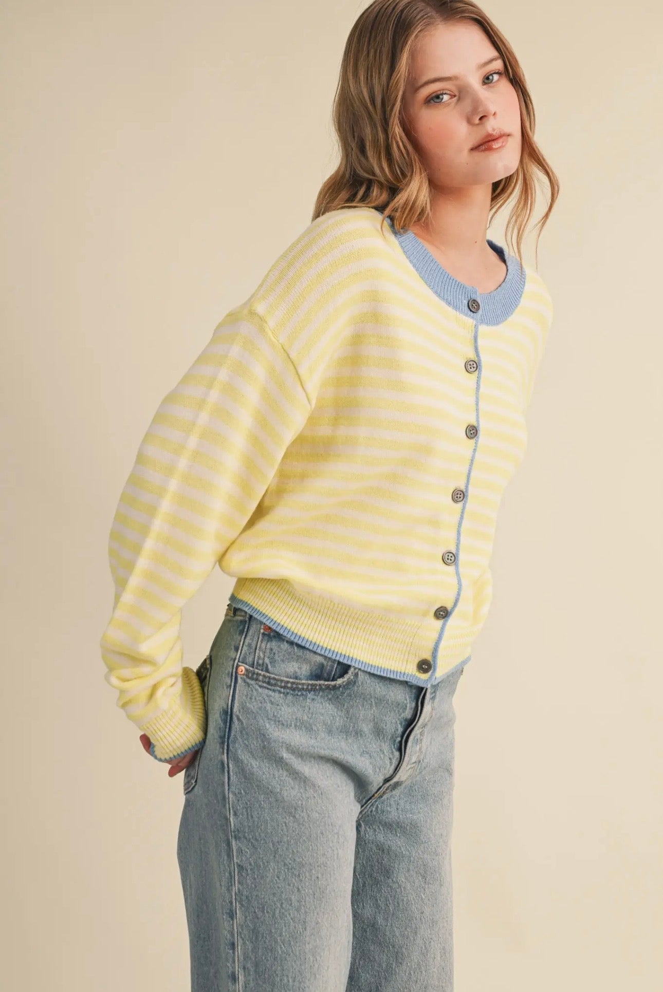 Mollie - Lemon Stripe Cardigan