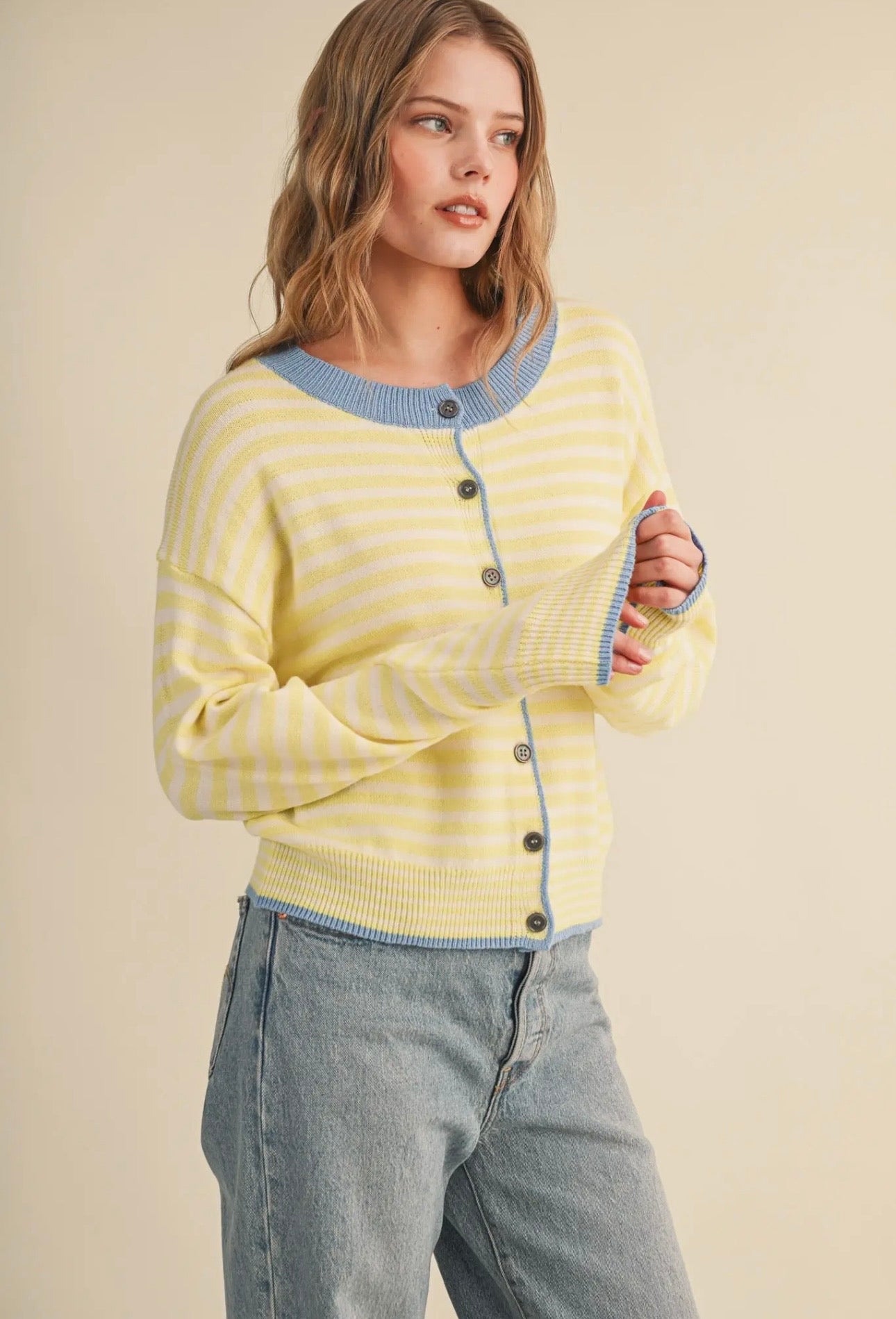 Mollie - Lemon Stripe Cardigan