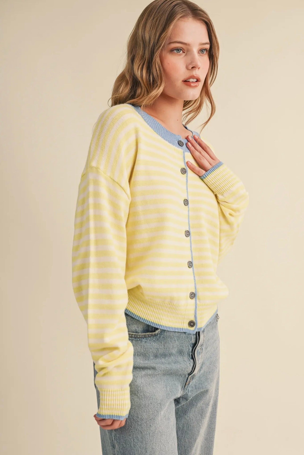Mollie - Lemon Stripe Cardigan