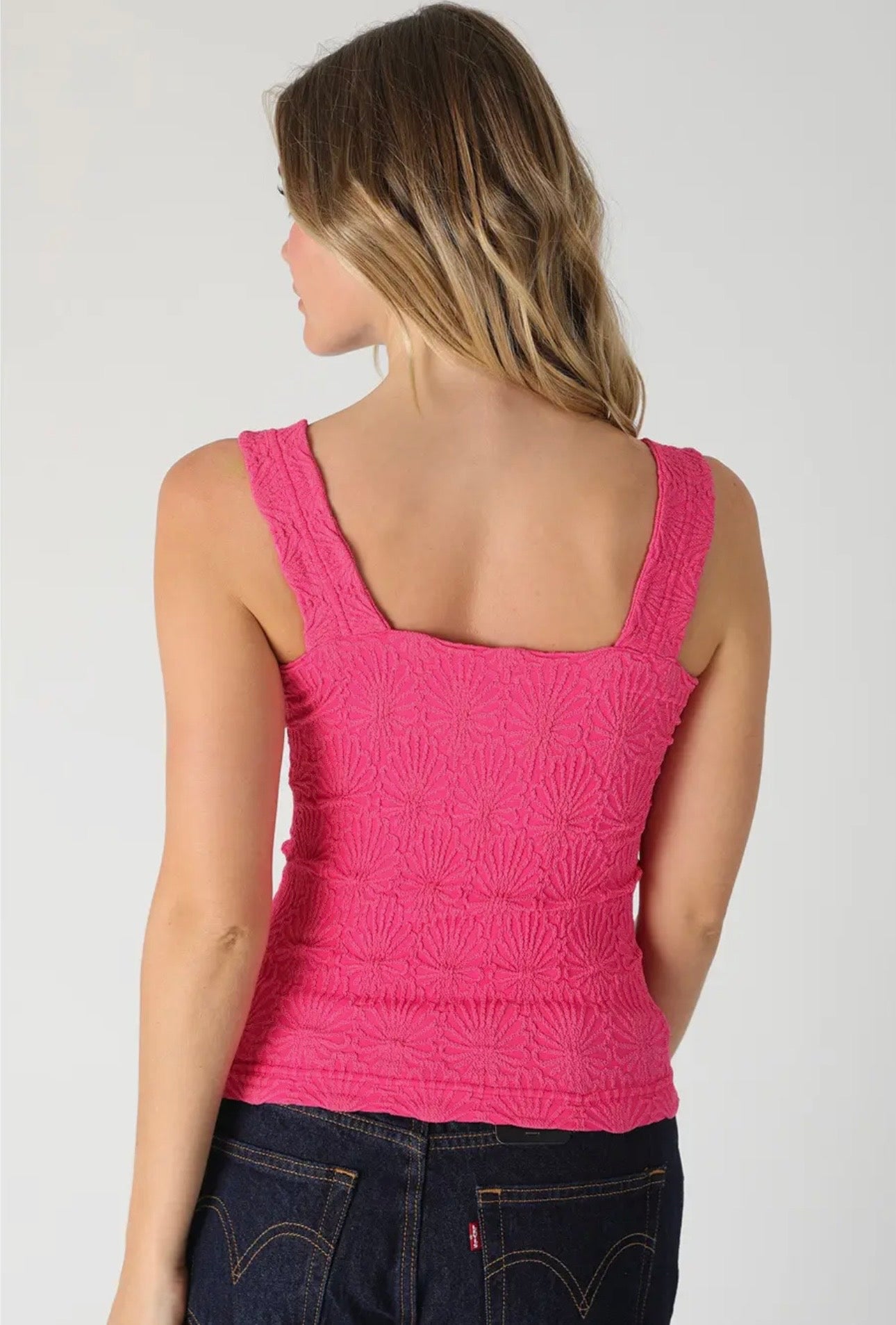 Lace Textured Square Tank - Aloha Fuchsia