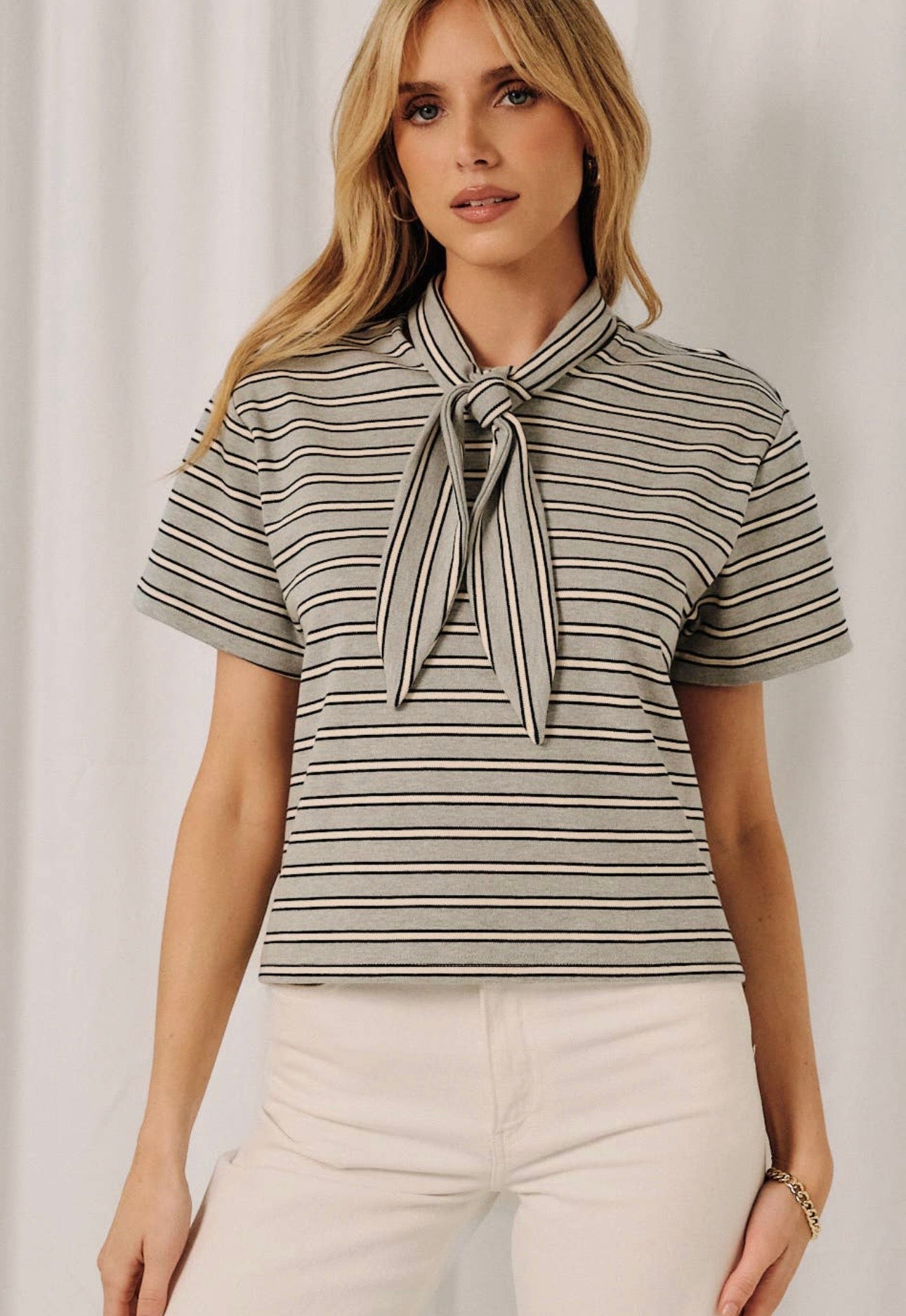 Gracie Faux Scarf Stripe Top