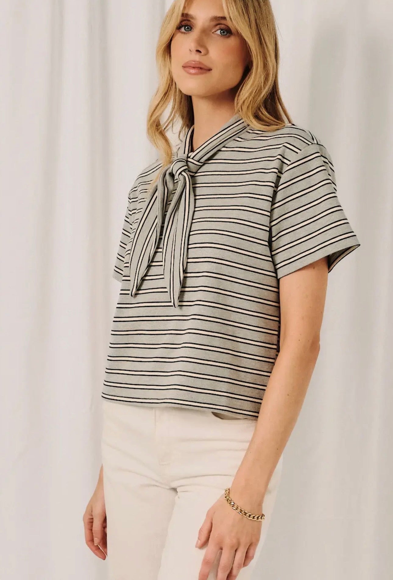 Gracie Faux Scarf Stripe Top