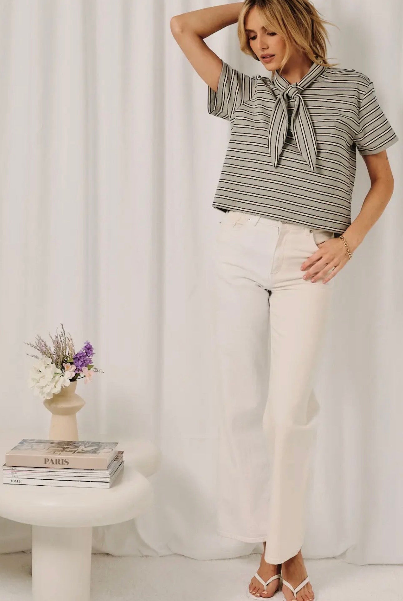 Gracie Faux Scarf Stripe Top