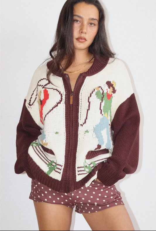 Wild West Lasso Knit Zip Up Cardigan