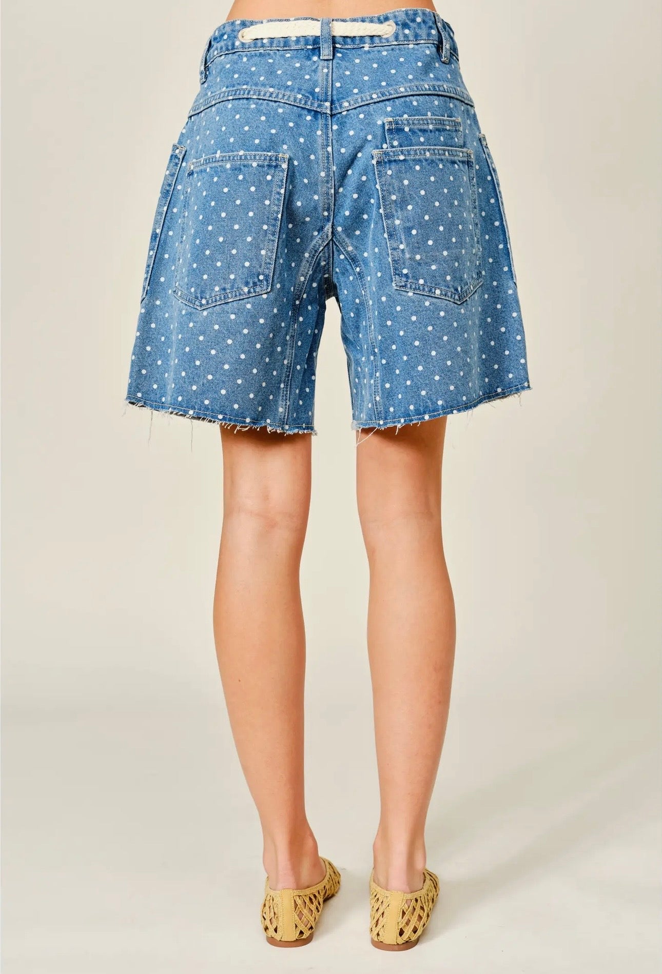Polka Dot Denim Barrel Shorts