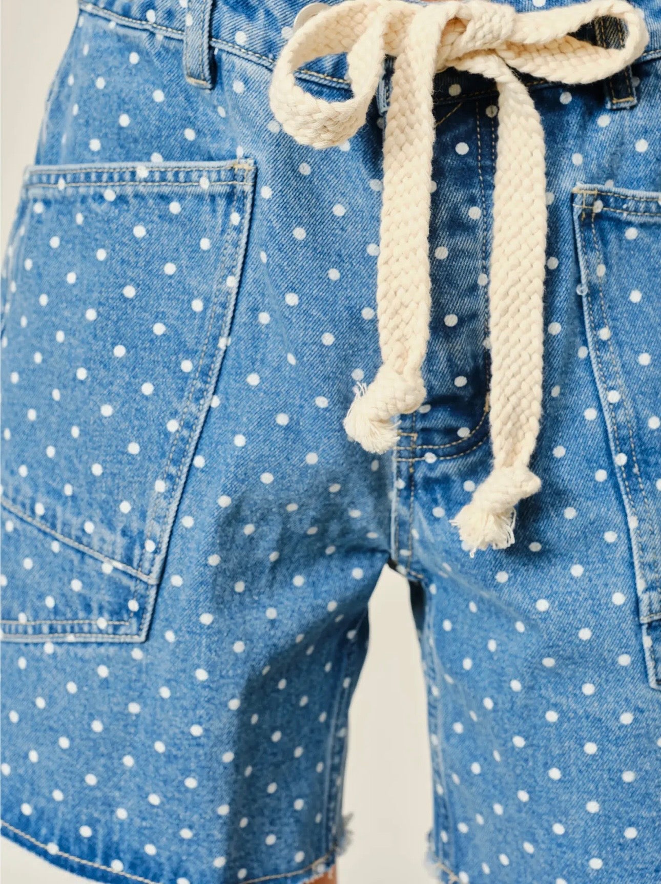 Polka Dot Denim Barrel Shorts