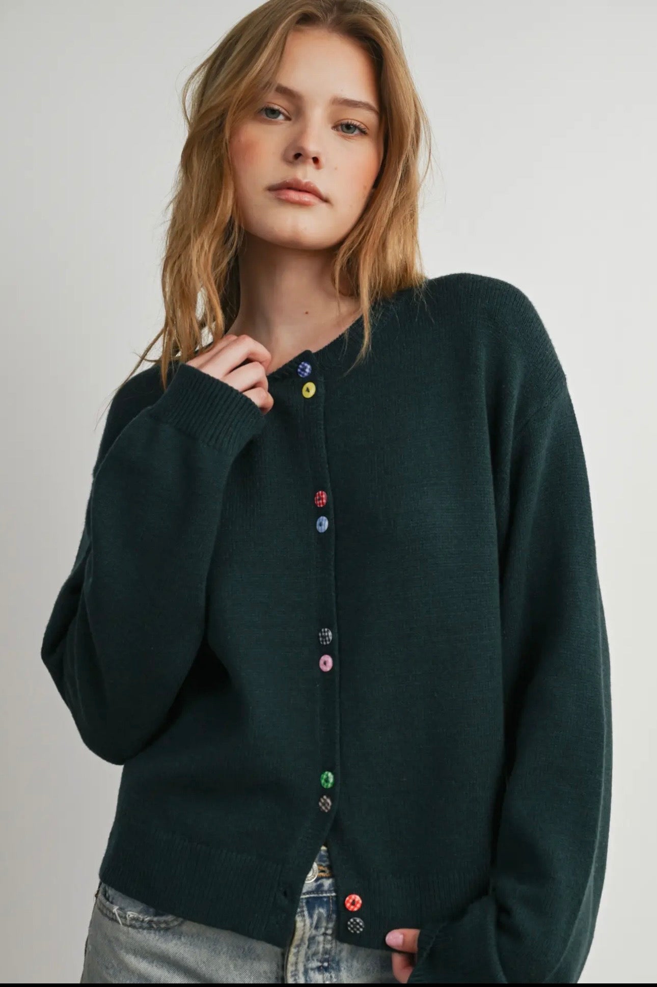 Button Charm Cardigan - Hunter Green