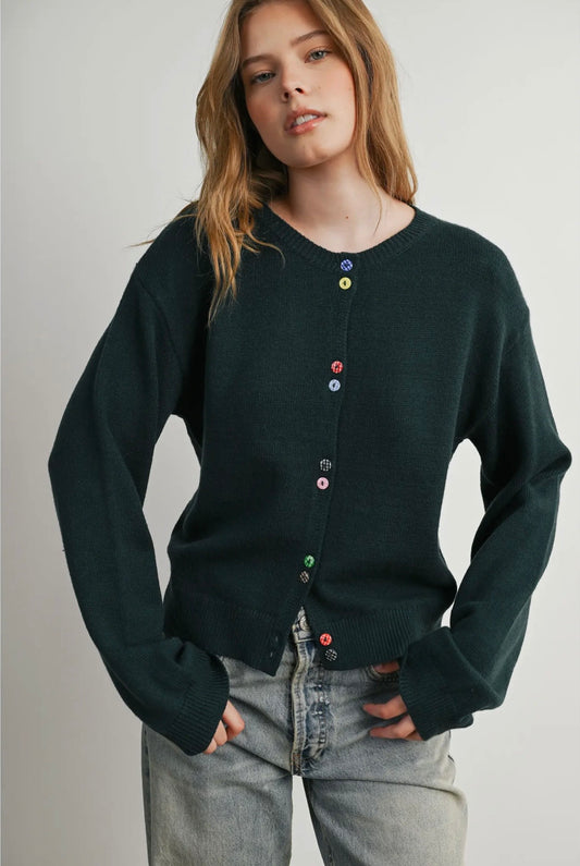 Button Charm Cardigan - Hunter Green