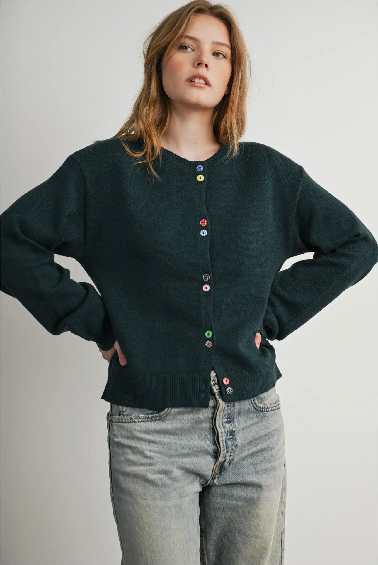 Button Charm Cardigan - Hunter Green