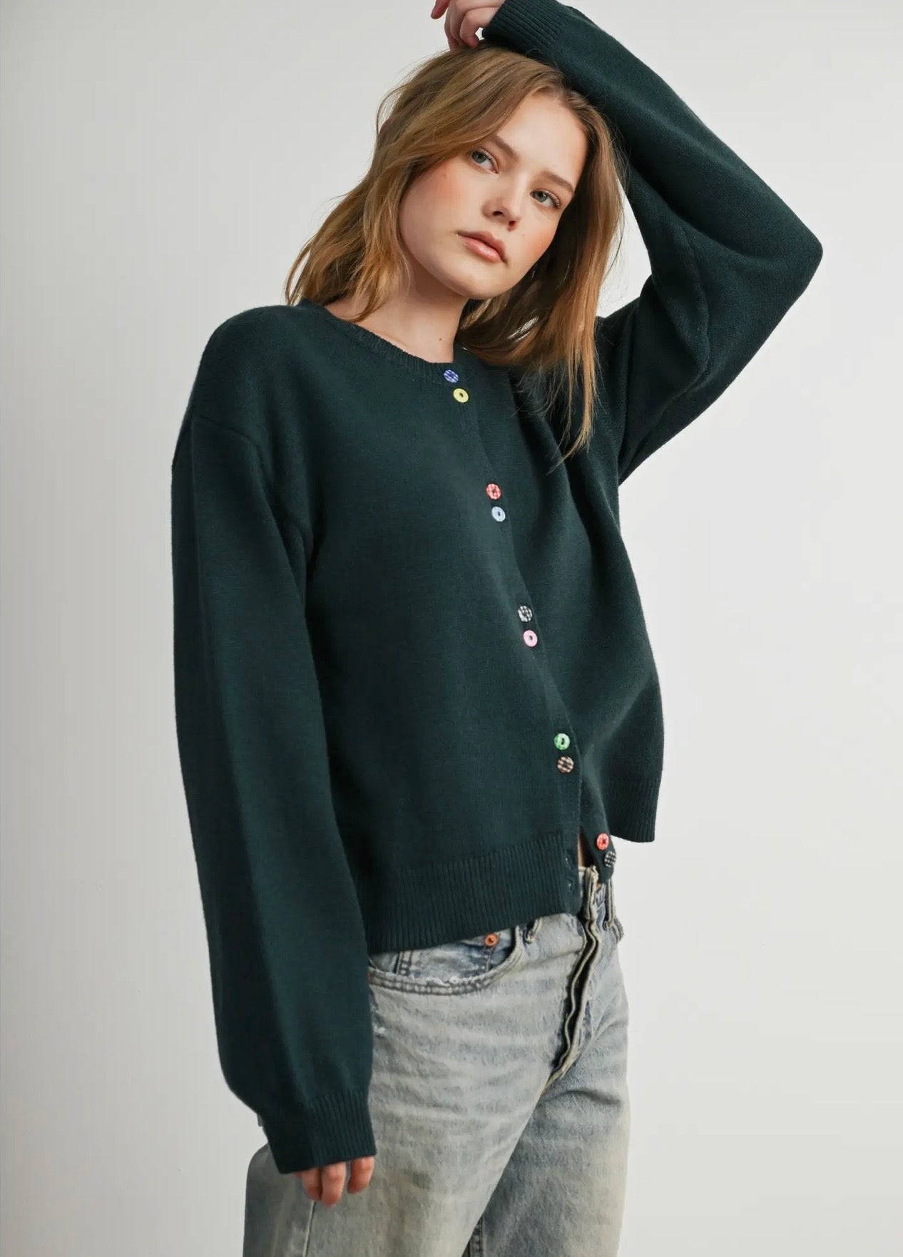 Button Charm Cardigan - Hunter Green