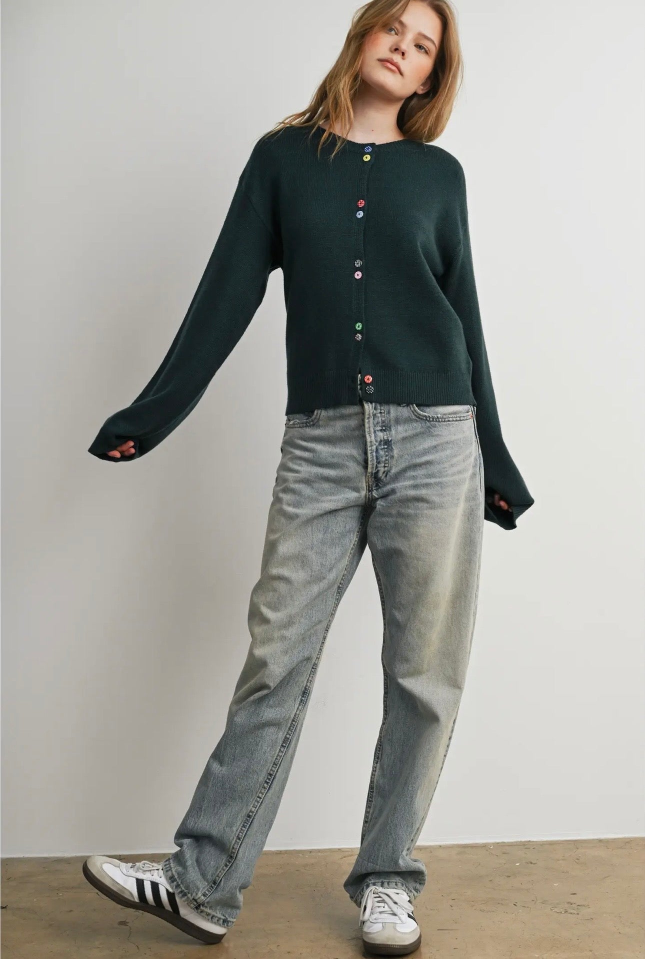 Button Charm Cardigan - Hunter Green