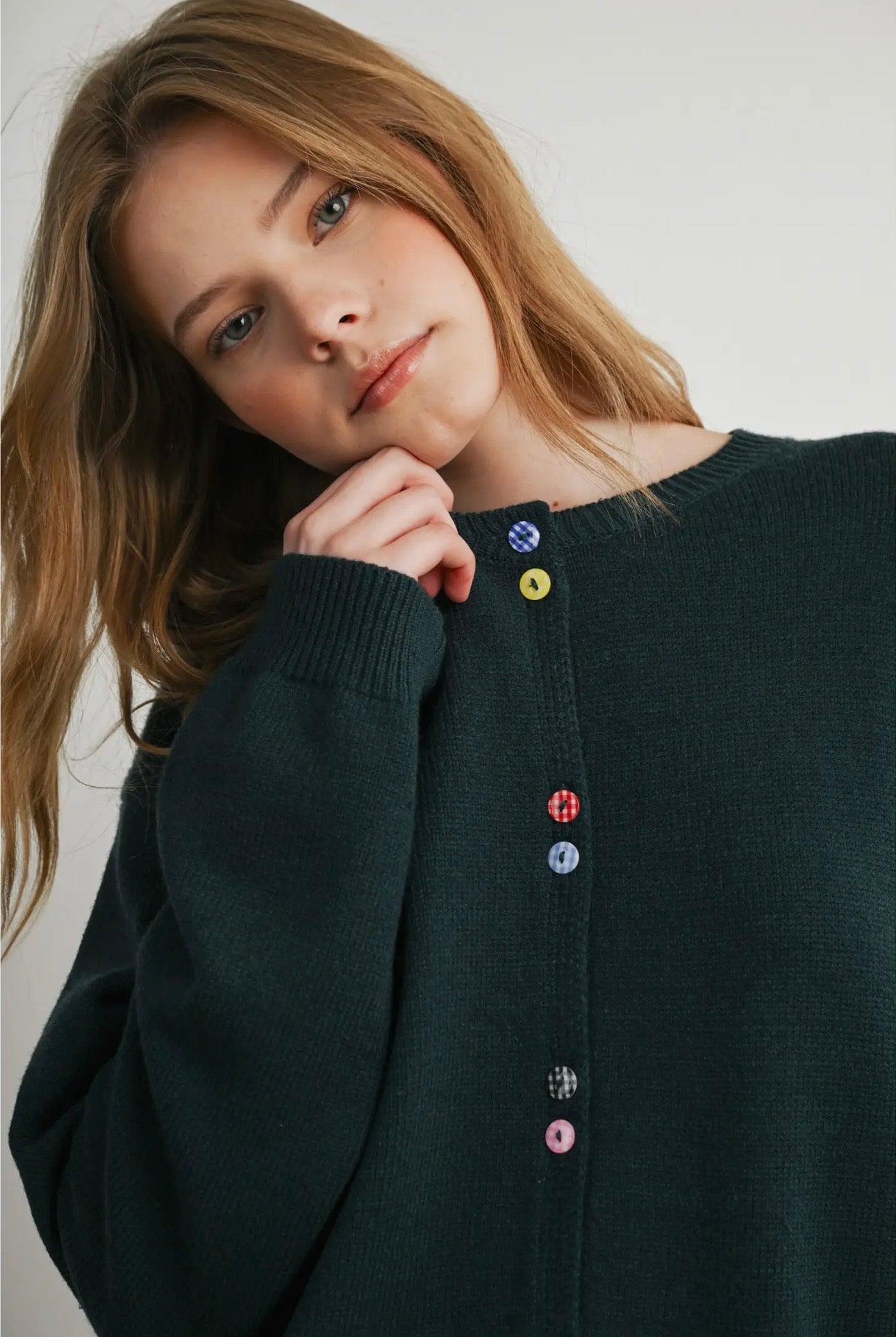 Button Charm Cardigan - Hunter Green