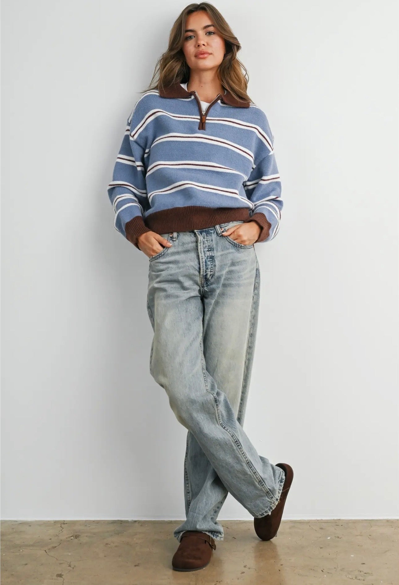 Retro Stripe Quarter Zip Sweater