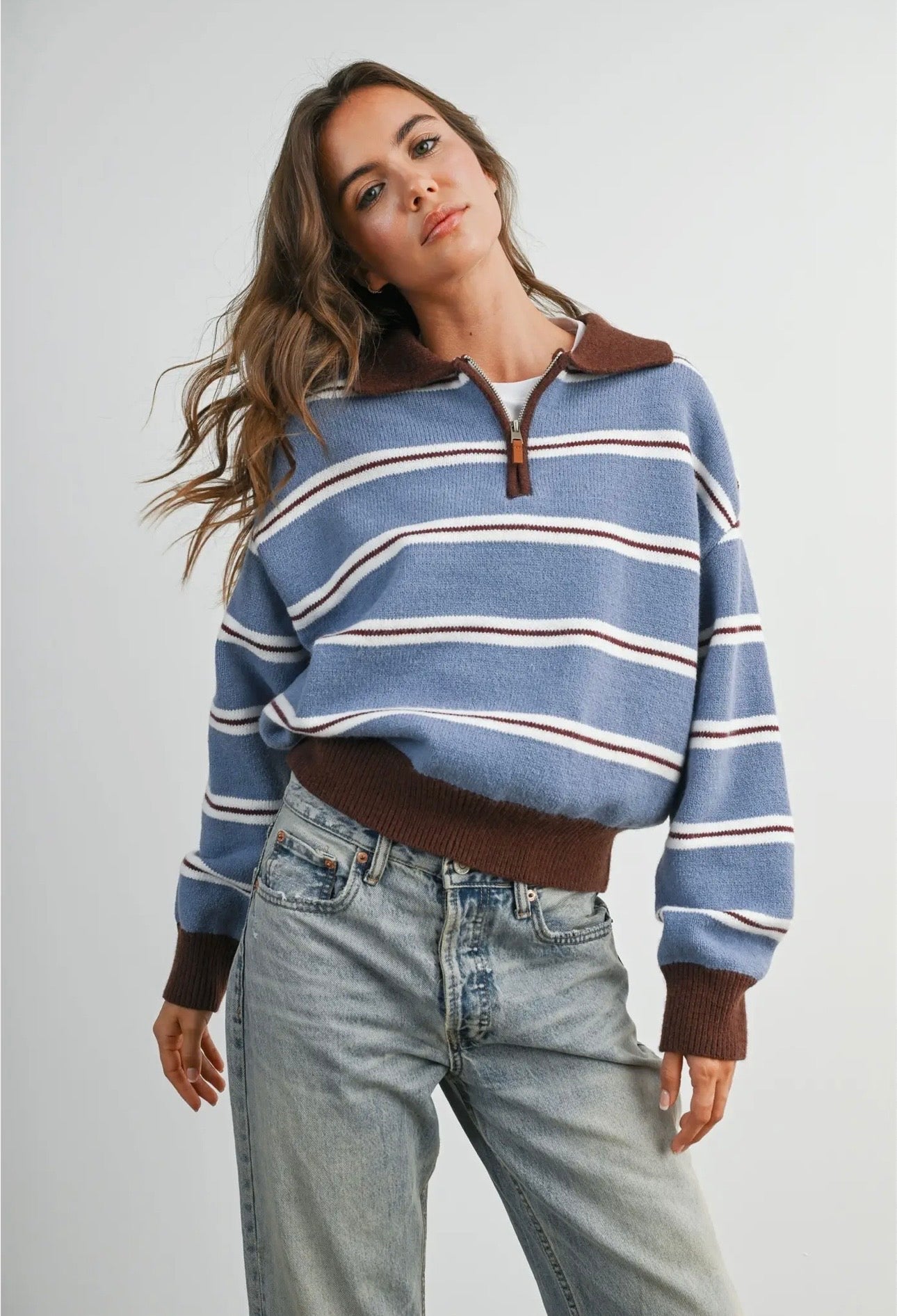 Retro Stripe Quarter Zip Sweater