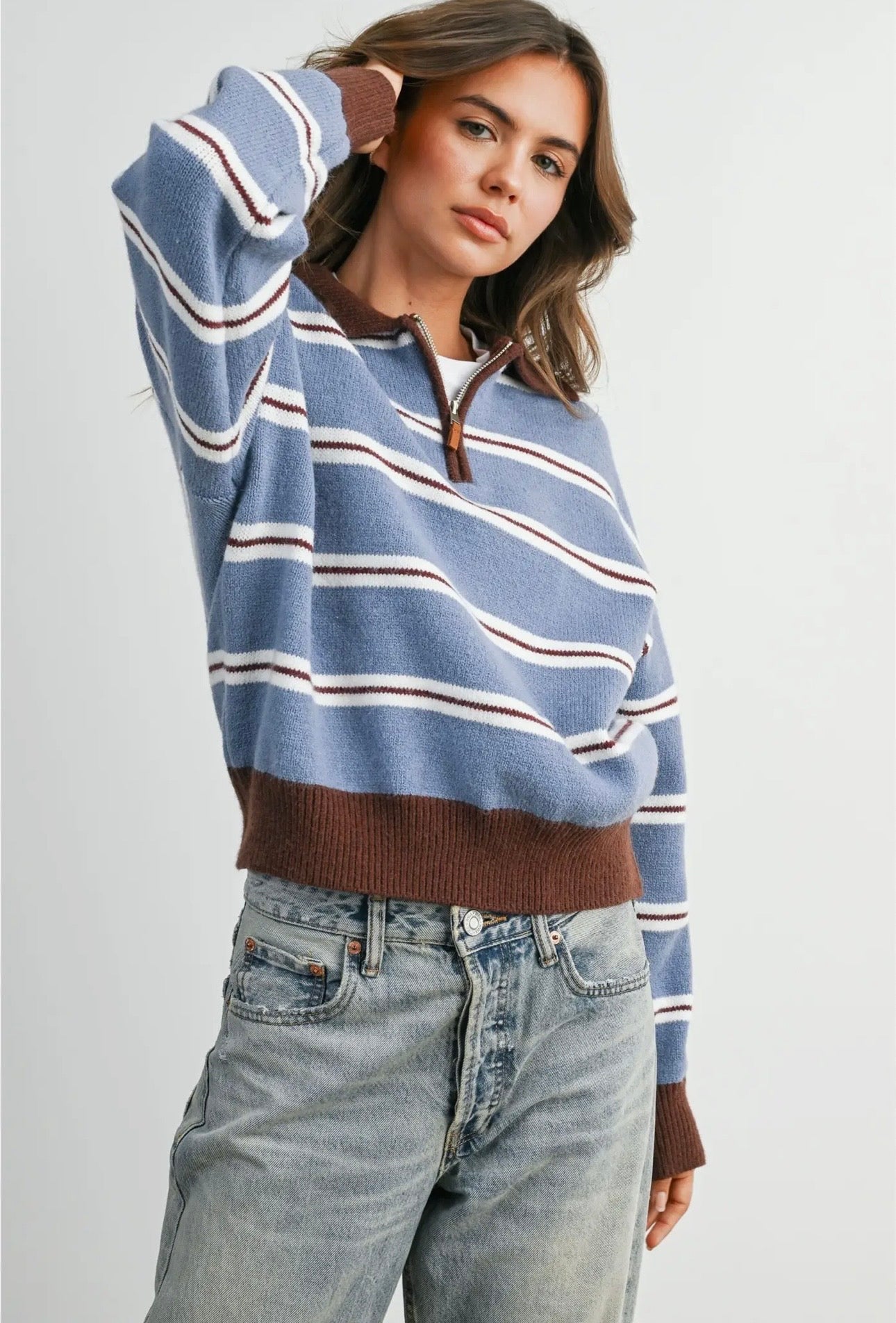 Retro Stripe Quarter Zip Sweater