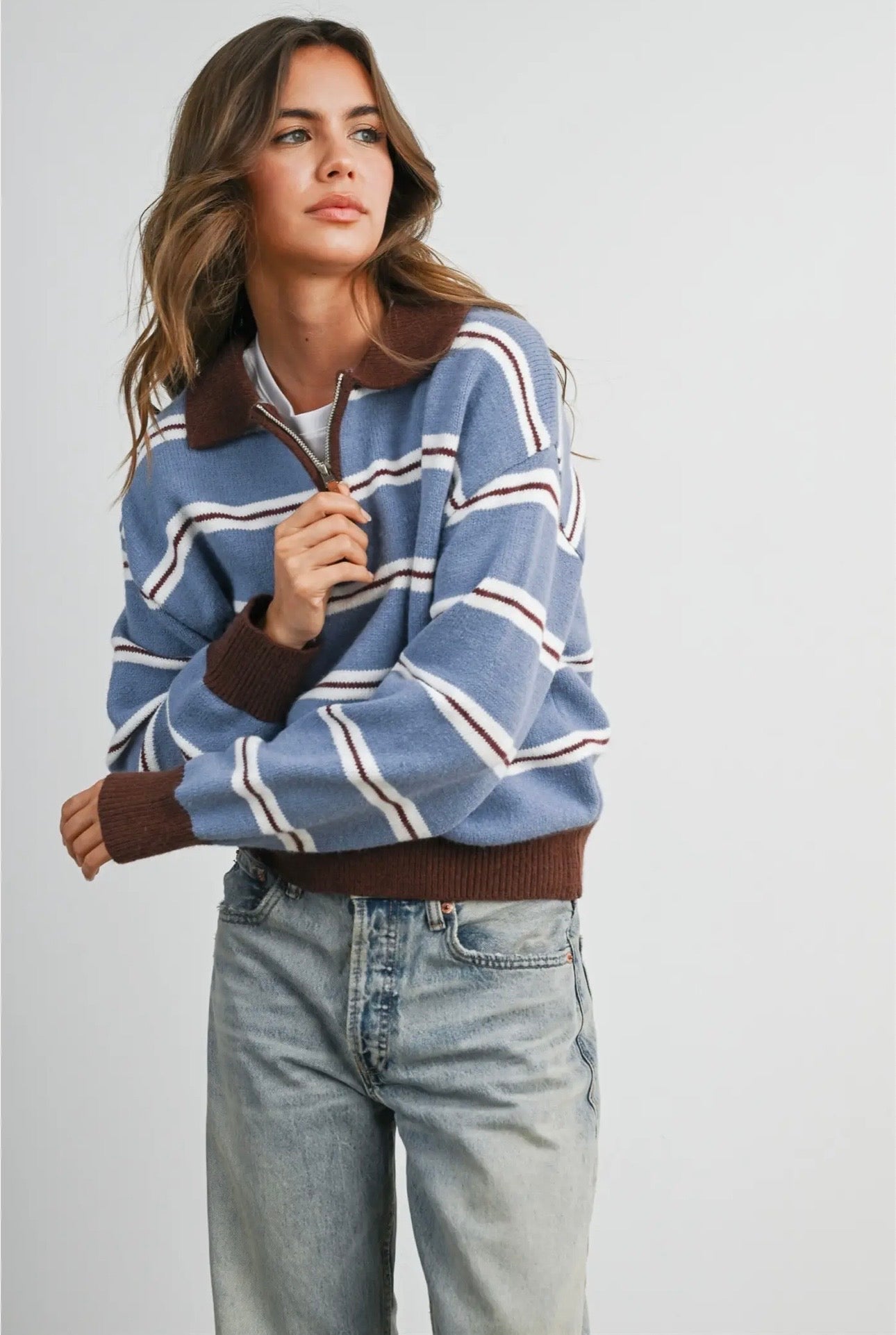 Retro Stripe Quarter Zip Sweater