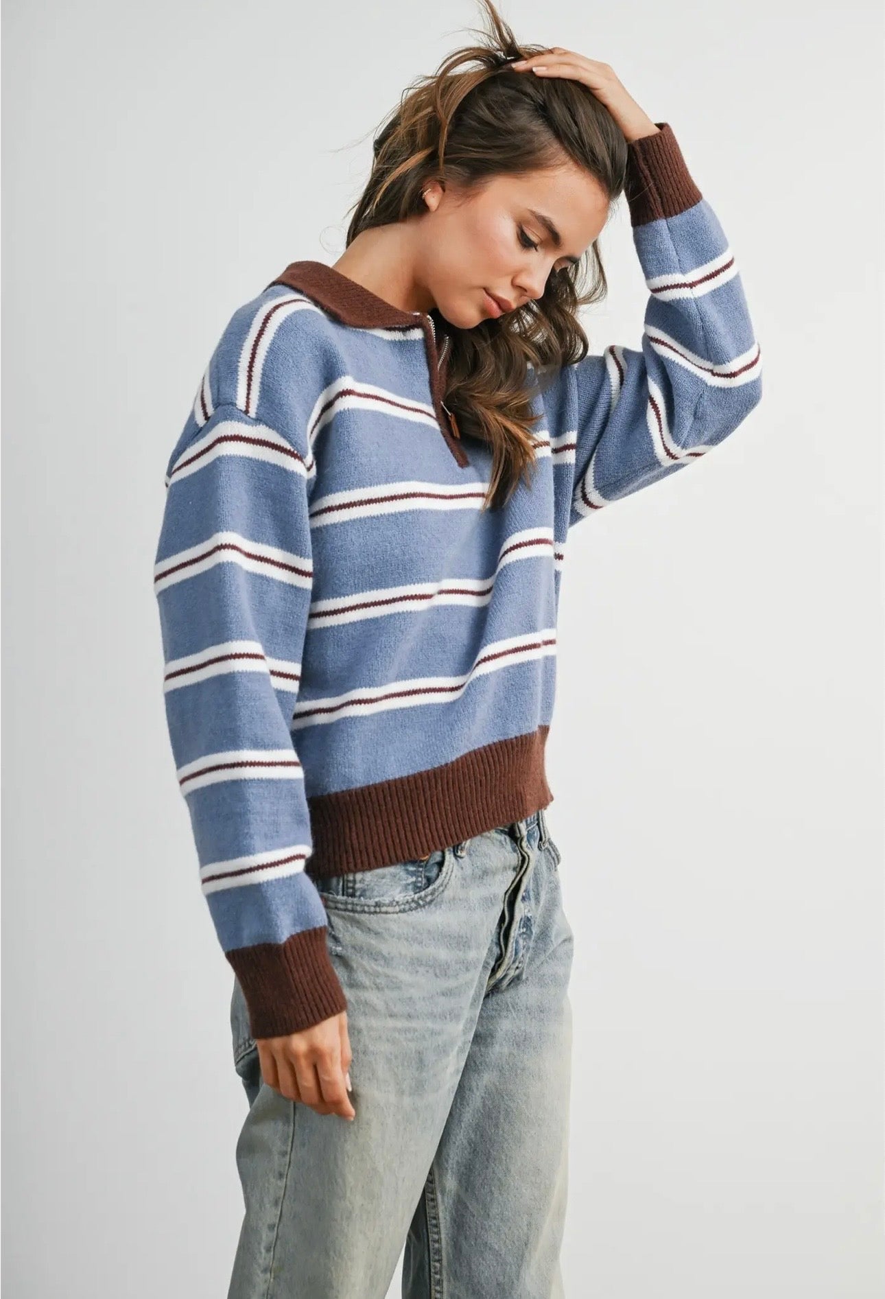 Retro Stripe Quarter Zip Sweater