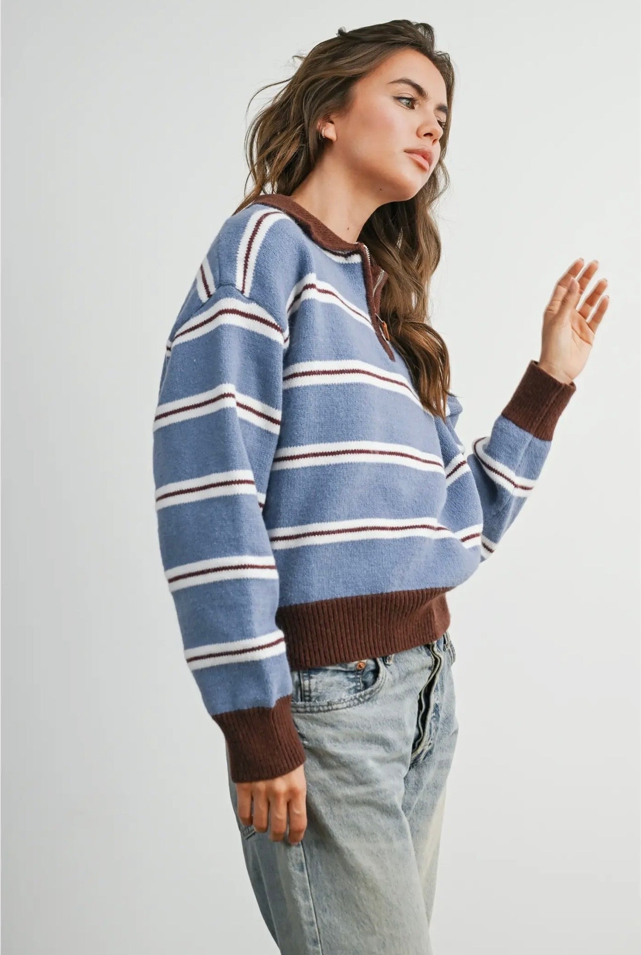 Retro Stripe Quarter Zip Sweater