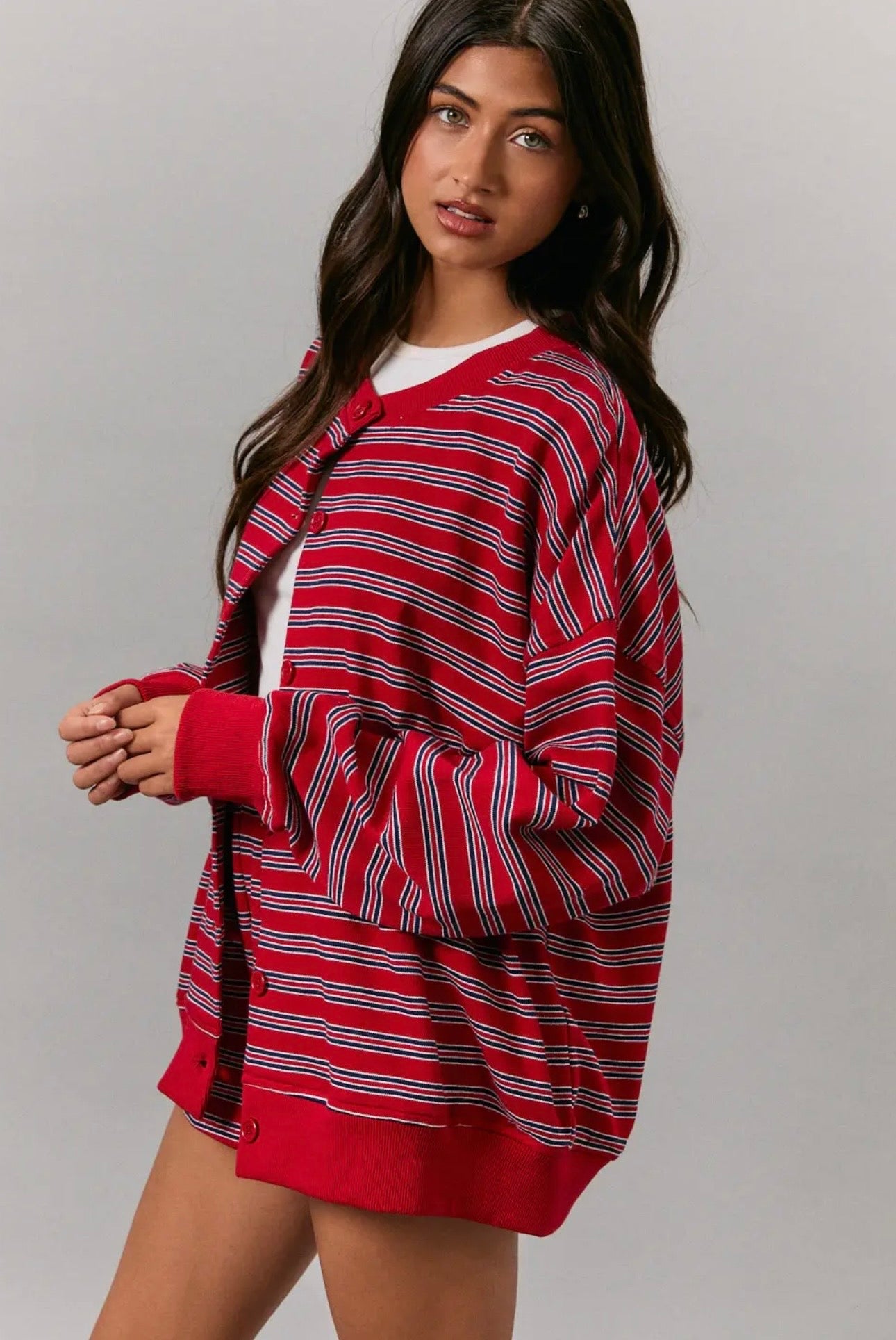 Varsity Stripe Button Down Cardigan