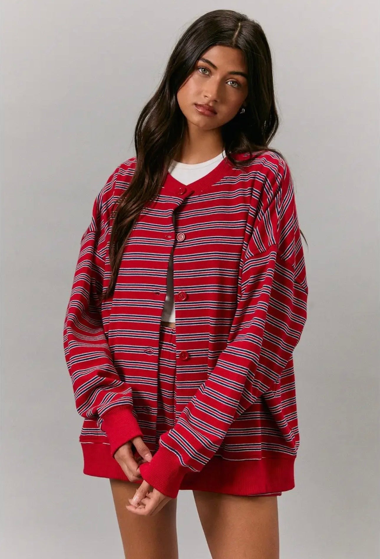 Varsity Stripe Button Down Cardigan