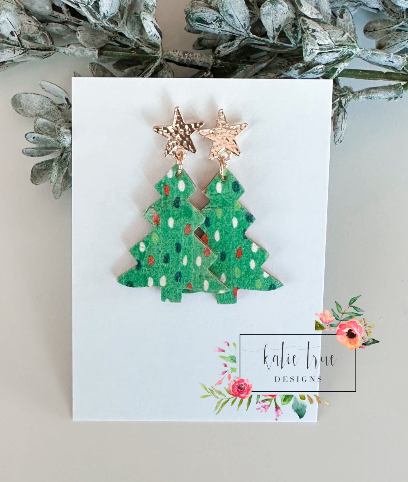 Christmas Tree Leather Earrings