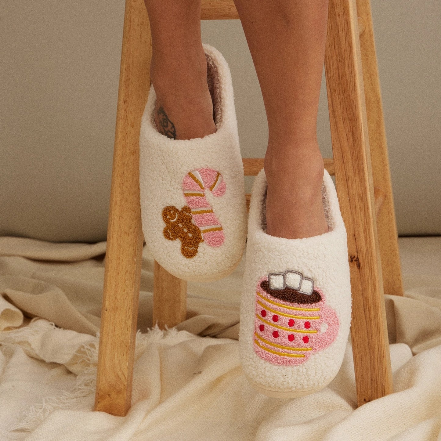 Gingerbread Man & Hot Cocoa Holiday Slippers